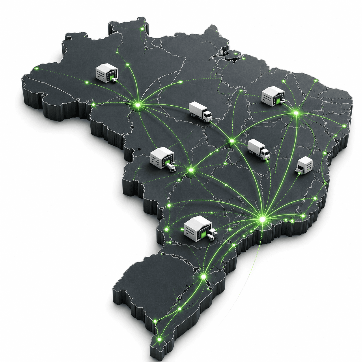 Mapa do Brasil destacando a ampla cobertura logística da Nexor